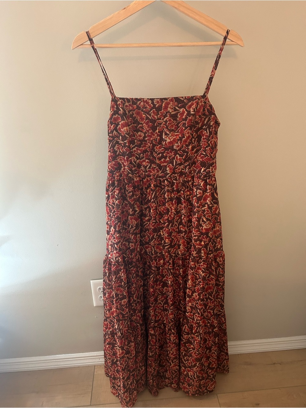 Lulu's Burgundy Floral Spaghetti-Strap Maxi Dress